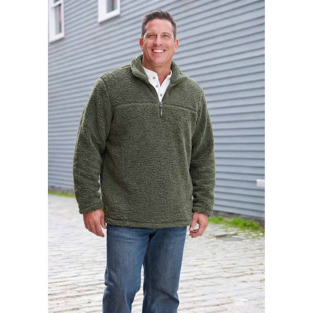 Alpine Sherpa Men's Olive Green Teddy Fleece 1/4 Zip Pullover Sweater L
